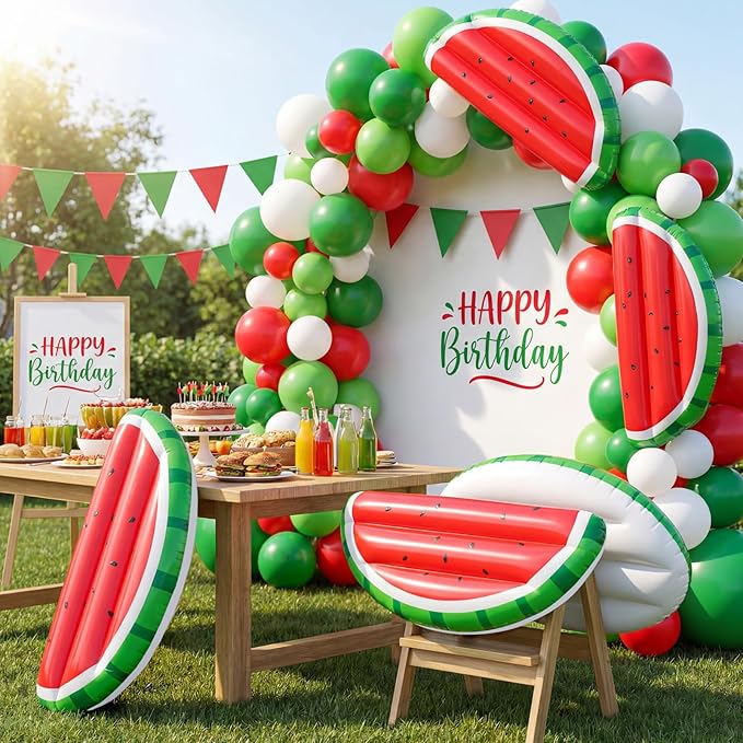 JellyArch 4 Pcs Watermelon Party Decorations Inflatable Pool Floats 36 Inch Inflatable Pool Floats Summer Luau Hawaiian Party Watermelon Birthday Decorations Blow up Surfboard for Wall Beach Decor