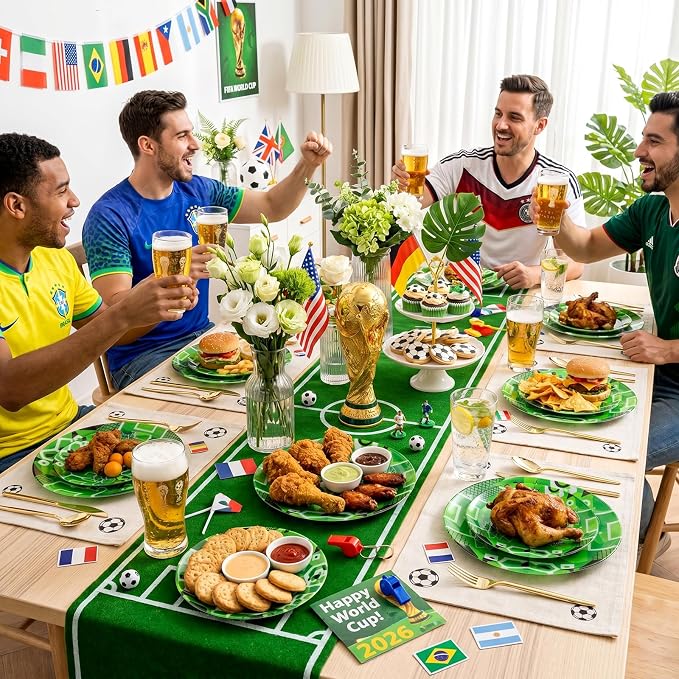 I00000 20 Pcs Plastic Soccer Plates - Green Disposable Plates,Heavy Duty Disposable Plate for Global Soccer Celebration Party Supplies include 10.25" Dinner Plate& 7.5" Dessert Plate for soccer Party