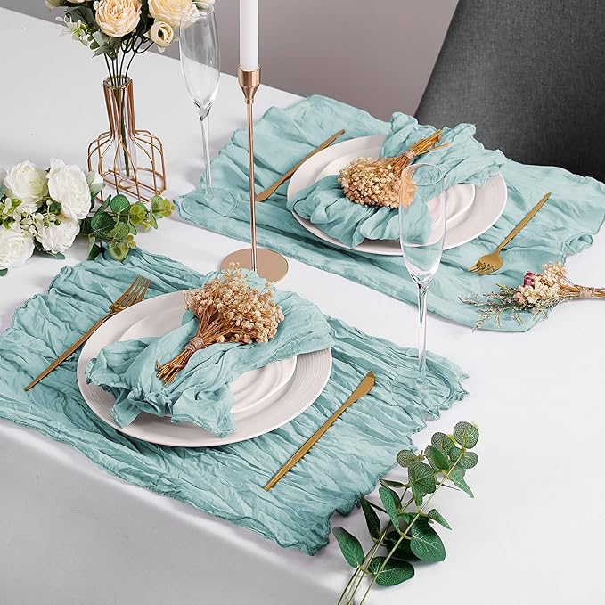 LZY 60 Pack Gauze Cheesecloth Napkins 20x20 Inch Dinner Cloth Napkins, Soft Boho Table Napkins Rustic Wrinkled Cheese Cloth Napkins Bulk for Wedding Party Baby Shower Event Decor (Light Blue)