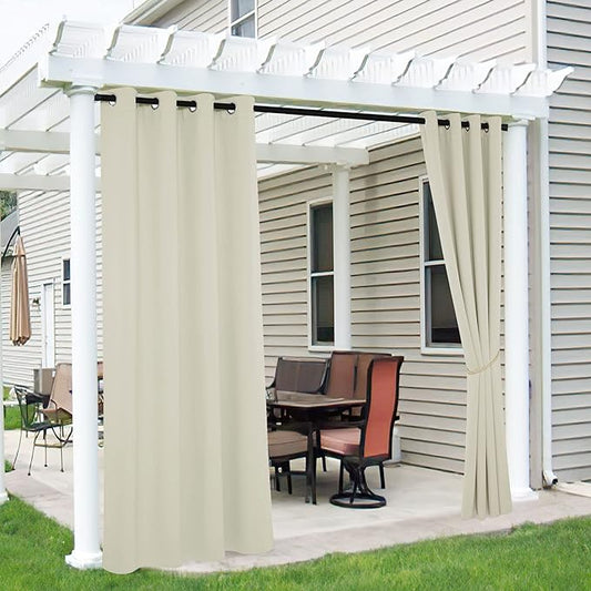 RYB HOME 2 Panels Outdoor Curtains for Patio Waterproof Block Sunlight Thermal Insulated Privacy Assured Thick Outside Curtains for Porch, Gazebo, Pool, W52 x L72, Beige