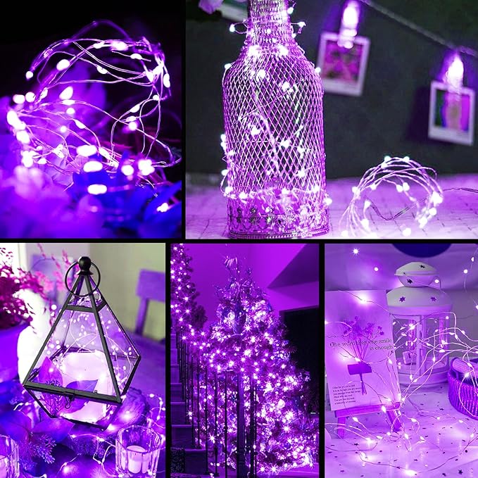 ZGWJ Fairy Lights Battery Operated, 24 Pack Purple Twinkle String Lights 20 LED 7FT Mason Jar Lights 3 Lighting Modes for Bedroom, Halloween, Christmas, Party Wedding Indoor and Outdoor Decoration