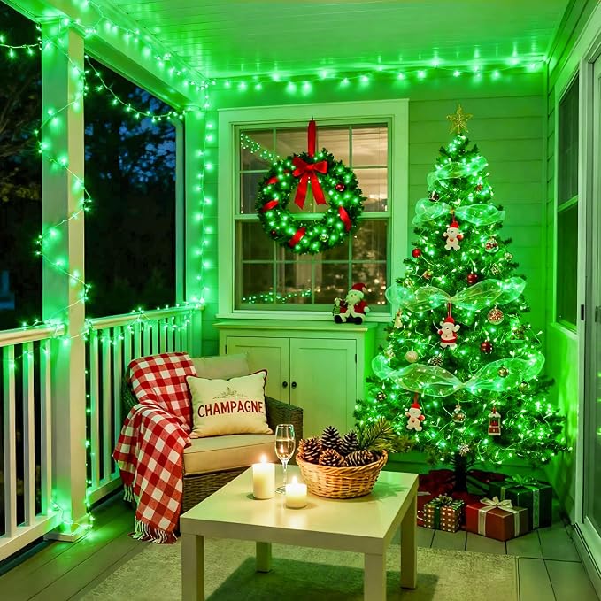 JMEXSUSS 600 LED Green Lights Indoor Outdoor Waterproof, Clear Wire Plug in 168 FT Green Christmas String Lights for Yard Tree Room Garden Halloween Party Xmas Decor, 8 Mode, Remote