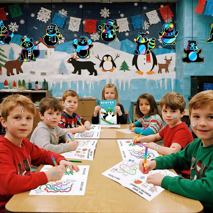 BenLouis Winter Party Favors Set Holiday Themed Coloring Book Classroom Gift Prizes Bulk for Students Kids Christmas Frozen Birthday Goodie Bag Stuffers Pinata Filler (12Set Animals)