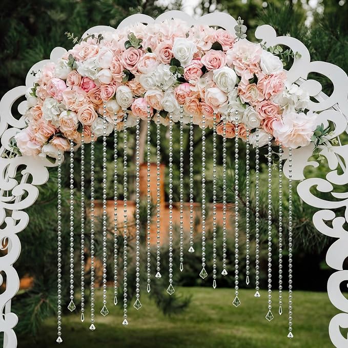 24 Pcs 13 Inch Clear Acrylic Crystal Garland Strands Hanging Crystal Strings Decoration Chandelier Beaded Chain Ornament Beaded Garland Curtain for Wedding Party Manzanita Tree Centerpiece
