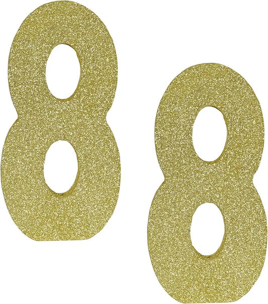 Beistle 2 Piece 8" x 4" x 1" Foam Glittered Number 8 Centerpieces, Gold Tabletop Décor, Birthday Decorations, Anniversary Milestone Party Supplies