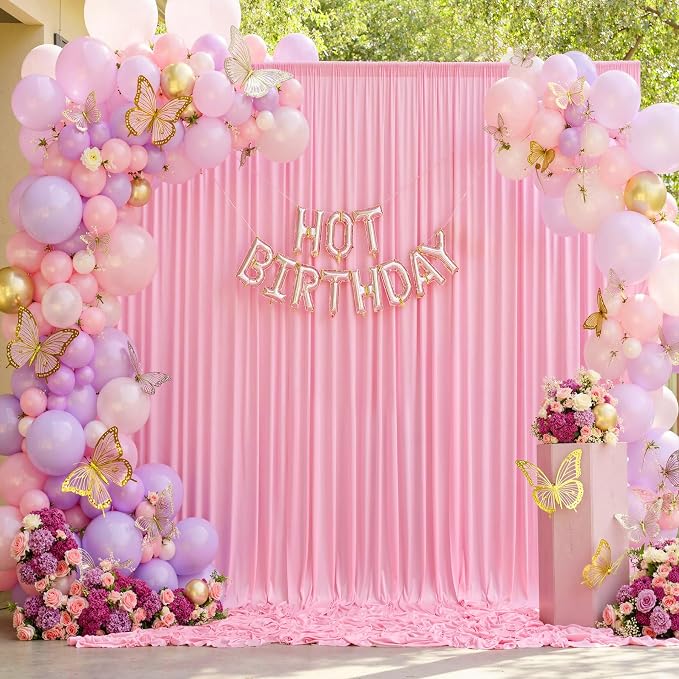 30ft x 8ft Wrinkle Free Pink Backdrop Curtain for Parties, 6 Panels 5×8ft Silky Polyester Light Pink Photo Backdrop Drapes Back Drop Cloth for Girl Party Birthday Wedding Gender Reveal Photography