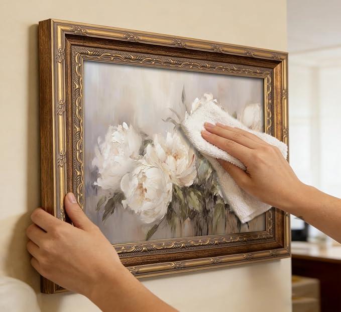 Vintage Gold Framed Vintage Flower Wall Art Retro White Floral Wall Decor Retro Peony Artwork Picture for Home Living Bedroom Farmhouse Hallway