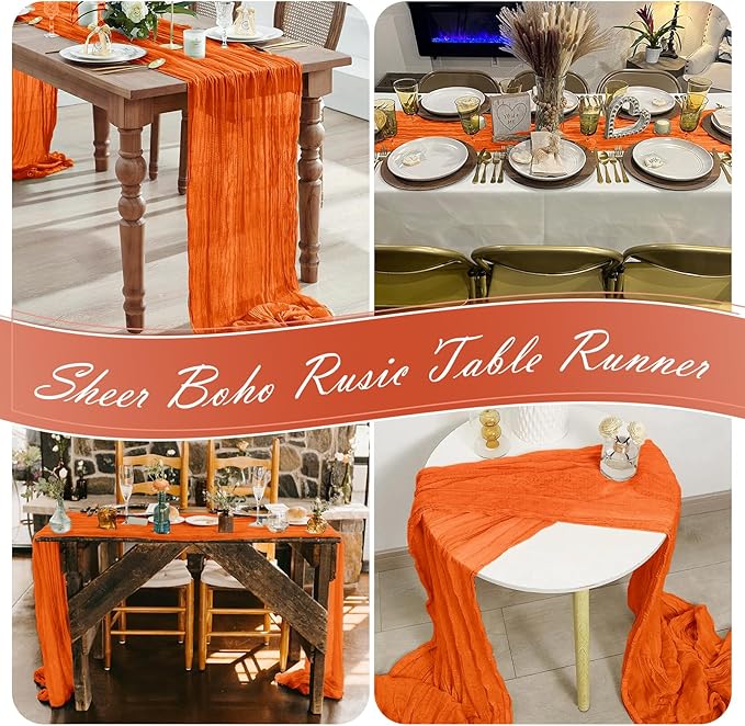 15 Pack Orange Cheesecloth Table Runner 17 x 108 inch Cheese Cloth Table Runners 9ft Orange Table Runner Rustic Romantic Sheer Gauze Runner for Wedding Party Baby Shower Table Decoration