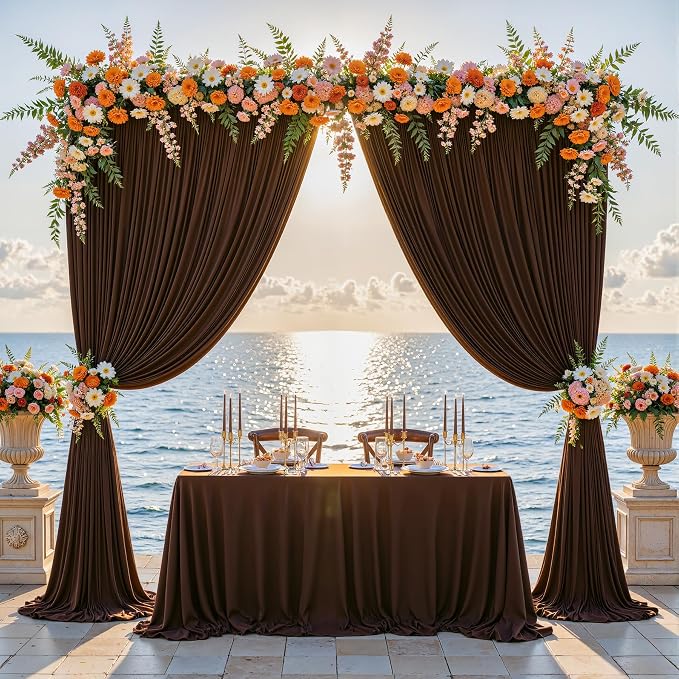 Dark Brown Backdrop Curtains-Wrinkle-Free Polyester Photography Drapes Party Curtain Background for Baby Shower Wedding Decorations- 16 X10FT