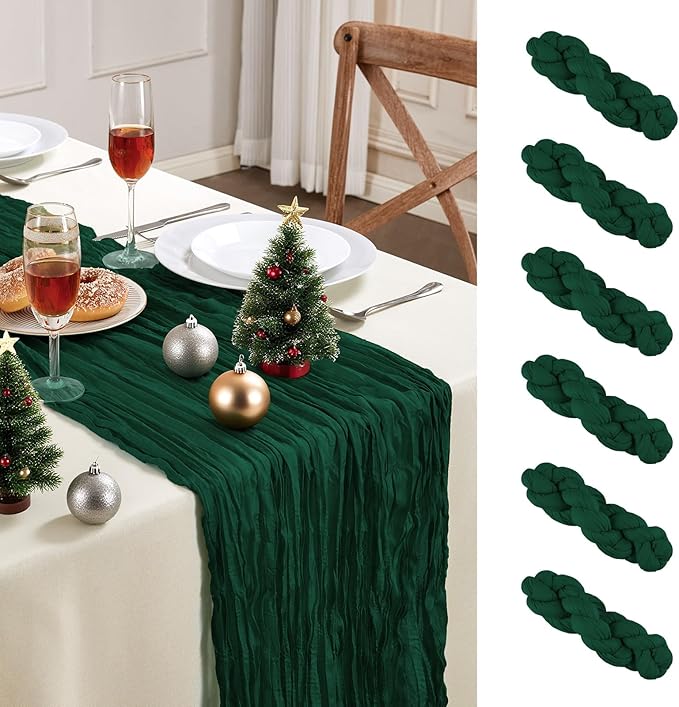 6 Pack Emerald Green Cheesecloth Table Runner 10FT Long Easter Spring Boho Gauze Table Runner Rustic Sheer Runner for Wedding Bridal Baby Shower Birthday Party Table Decor Easter Decorations