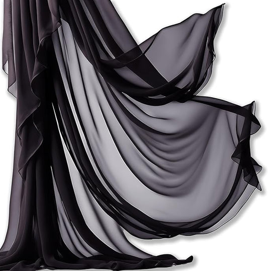Barcelonetta | Chiffon Fabric | Decoration, Drapery Fabric | Halloween Decoration | for Arbor, Arch, Canopy, Table and Chair Decoration (Black, 5 Yards)