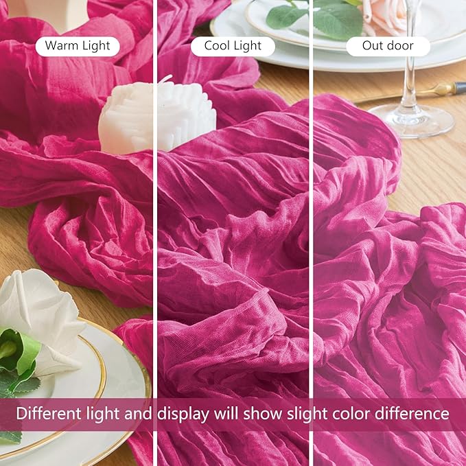 Wokceer Cheesecloth Table Runner 12Pack 10FT Fuchsia Boho Gauze Cheese Cloth Table Runner for Party Long Rustic Sheer Table Runners for Baby Bridal Shower Wedding Easter Table Decor