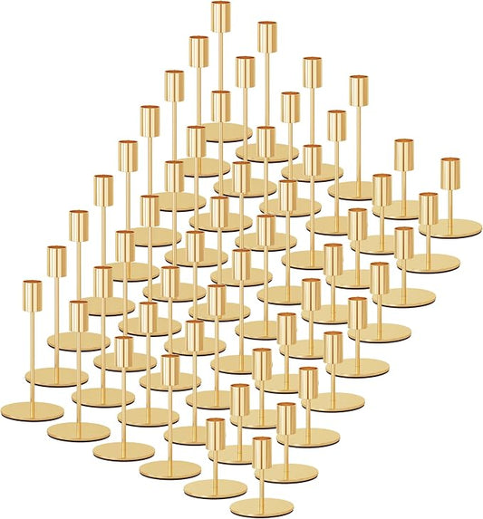zeochyni Set of 54 French Gold Taper Candle Holders Bulk Candlestick Holders, Decor Candle Stick Candle Holder for Table or Mantel Centerpiece, Wedding, Dinning, Party Home Decor