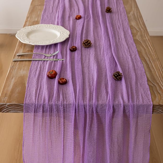 Keketoarrange 6pcs Spring Table Runner Lavender Gauze Rustic Boho Lilac Cheesecloth Grape Table Runner 120 Inch 10 FT for Wedding Baby Bridal Shower Birthday Party Long Sheer Home Decorations
