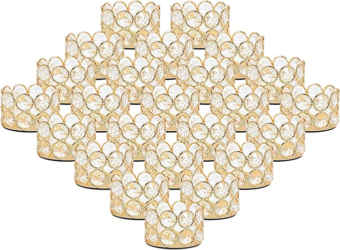 Crystal Gold Votives Candle Holder Elegant Decorative Tealight Candle Holders for Weddings,Parties,Chirstmas,Gifts,Home Decor,Set of 24