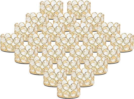 Crystal Gold Votives Candle Holder Elegant Decorative Tealight Candle Holders for Weddings,Parties,Chirstmas,Gifts,Home Decor,Set of 24