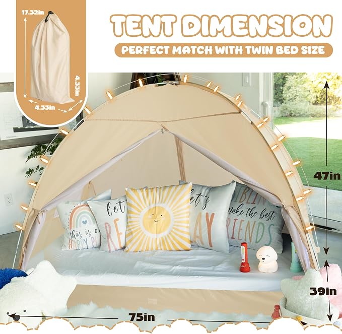 LEEDOR® Bed Tent Dream Tent Bed Canopy Shelter Cabin Sleeping Tent Indoor Pop Up Privacy Warm Breathable Mosquito Mesh Twin/Full/Queen for Kids and Adult (Mattress Not Included)
