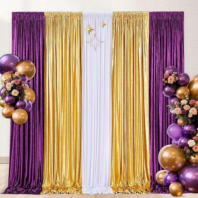 Gold Curtains Sequin Backdrop Ceilings: Glitter Drapes Family Ramadan Reunion Background Cover Wedding Birthday Parties Spandex Arch 4.8ftx10ft 4 Panels