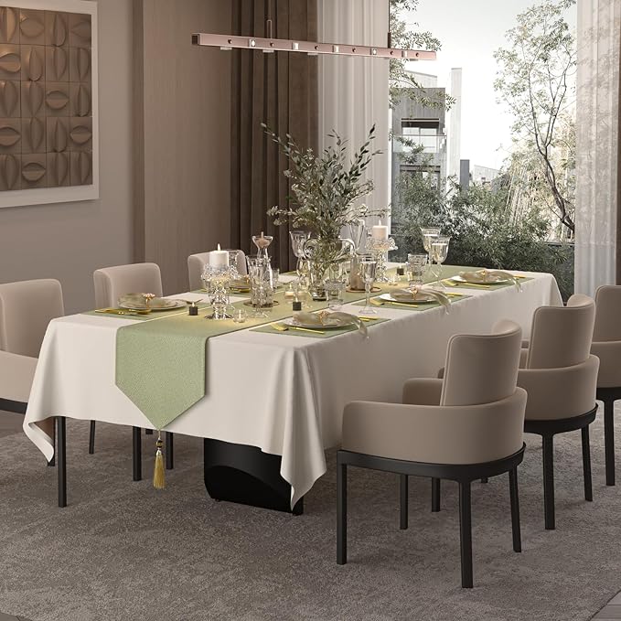 Table Cloth Rectangle Tables Decor 84''x60'' - Waterproof Plain Weave Fabric Table Cover, Wrinkle and Stain Resistant Tablecloth for Kitchen Dining Room Party - Cream