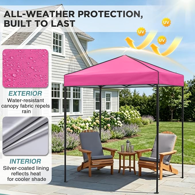 EAGLE PEAK 6x4 Instant Pop Up Canopy Tent, Straight Leg Sun Shelter, Portable Canopy with Carry Bag for Camping, Beach & Sports, Pink
