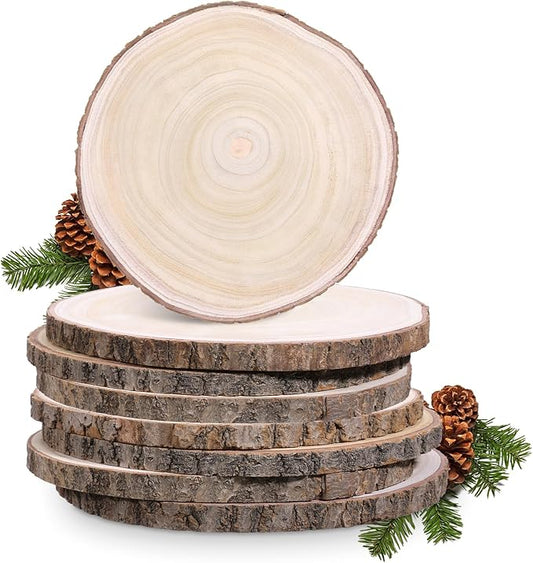 8 Pack 10-12 inches Large Wood Slices for Centerpieces, Rustic Wooden Rounds, Wood Centerpieces for Tables, Natural Paulownia Wooden Slabs for DIY Crafts and Wedding Decor