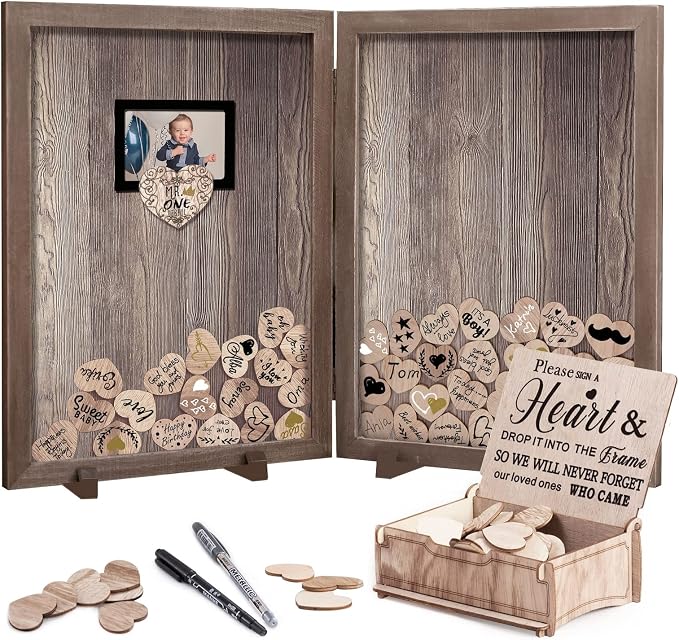 Y&K Homish Guest Book for Wedding Alternative Rustic Wedding Decorations for Reception Wedding Signs Guest Book with Pen 160 Blank Wooden Hearts
