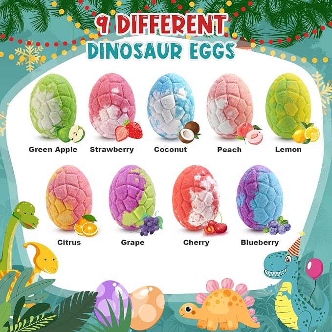 Qivatex Bath Bombs for Kids with Dinosaur Toys Inside, Natural Organic | Fun Bubble Bath Gift Set, Perfect for Fathers Day & Kids Birthday Presents. Gentle Formula for Daily Bath Time
