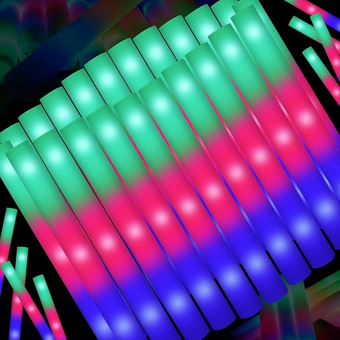 SHQDD 115 Pack LED Foam Glow Sticks, Glow Sticks Bulk with 3 Modes Colorful Flashing, Glow in the Dark Party Supplies for Wedding, Raves, Concert, Camping, Sporting Events, New Year Carnival