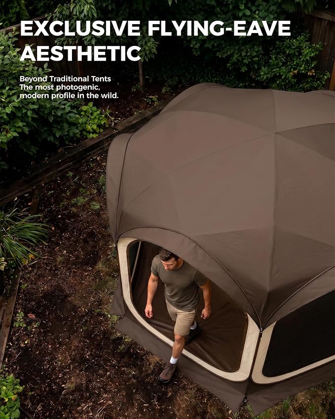 12x12 FT Pop-Up Screen Tent, Portable Screen Room Canopy with Zipper Doors for Patio, Backyard, Deck & Outdoor Activities, Brown