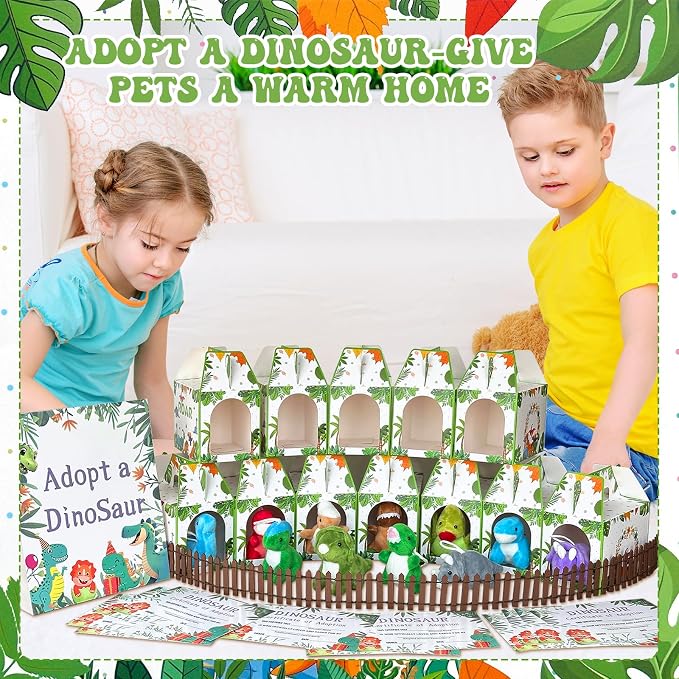 38 Pcs Adopt a Dinosaur Pet Party Favors Dinosaur Stuffed Animal Include 12 Mini Plush Dinosaur 12 Foldable Boxes 12 Adopt Dinosaur Cards 1 Adopt Sign 1 Adopt Fence for Adopt a Pet Party