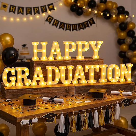 Honoson 15 Pcs Happy Graduation Party Decoration Grad Lights up Neon Signs Table Sign Senior Night Decorations for High School College Graduation Party Home Class School Supplies Supplies
