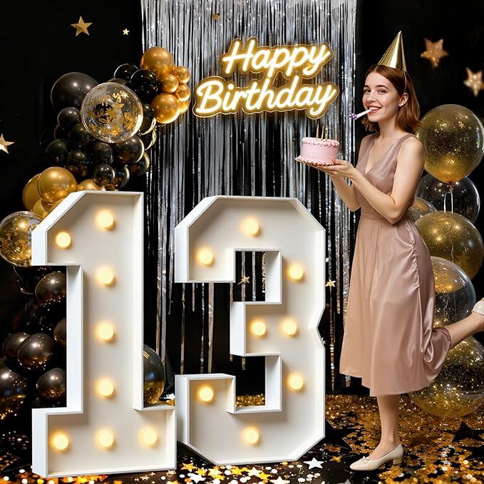 3FT Marquee Numbers 13, Large Light Up Numbers for 13th Birthday Decorations, Happy 13th Birthday Party Supplies, Anniversary Cardboard Big Mosaic Balloon Frame Number 13
