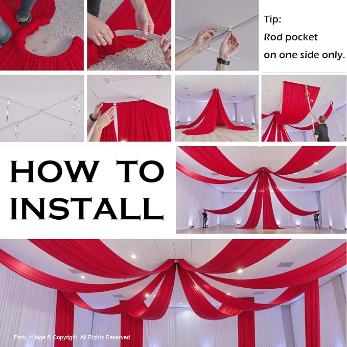 10ftx40ft Red Ceiling Curtain for Wedding Parties – 2 Panels Wrinkle-Free 40 FT Long Tent Draping Curtains for Wedding, Birthday & Theme Parties, 40ft Height with Rod Pocket