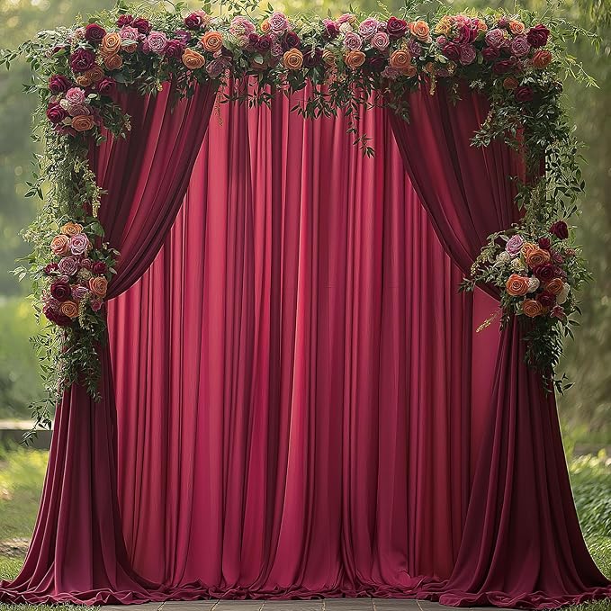 ESGOTBME 20x10ft Wrinkle Free ‌Burgundy Backdrop Curtain for Parties Soft Fabric Drapes Wedding ‌Curtain Backdrop for Birthday Party Decorations Background for Photography 5x10ft, 4 Panels