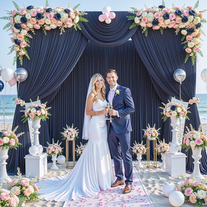 10ft x 7ft Navy Blue Backdrop Curtain for Parties Wedding Wrinkle Free Backdrop Drapes Panels for Baby Shower Gender Reveal Birthday Photo Photography Polyester Fabric Background Decoration