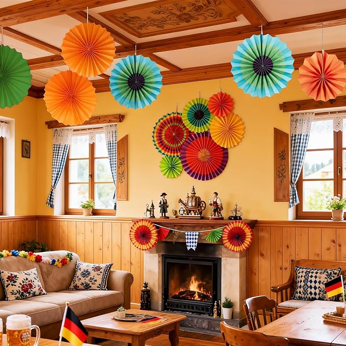 SUNBEAUTY Fiesta Party Mexican Birthday Party Decorations, Cinco De Mayo Hanging Paper Fans for Birthday Wedding Birthday Hanging Swirls Hispanic Heritage Month Decor Supplies