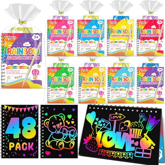 Scratch Paper Art Party Favors for Kids: 48 Pack Rainbow Scratch Notebook, Goodie Bags Stuffers Coloring Books Party Favors for Kids 3-12, Bulk Classroom Birthday Gifts for Student