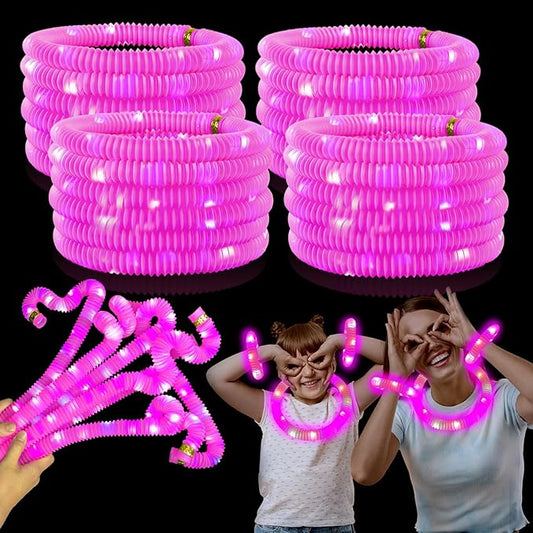 Pink Glow Sticks Party Favors for Kids 24 PCS,Glow Necklaces Bracelets Accessories Decor for Toddlers Graduation Party,Kindergarten Preschool End of School Year Goodie Bag Stuffers Classroom Prizes