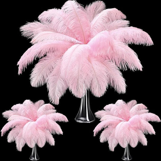 Maitys 90 Pcs Large Natural Ostrich Feathers Bulk 14-16 Inch (35-40cm) 12-14 Inch (30-35cm) 10-12 (25-30cm) Ostrich Feathers Plumes for Centerpieces Wedding (Pink)