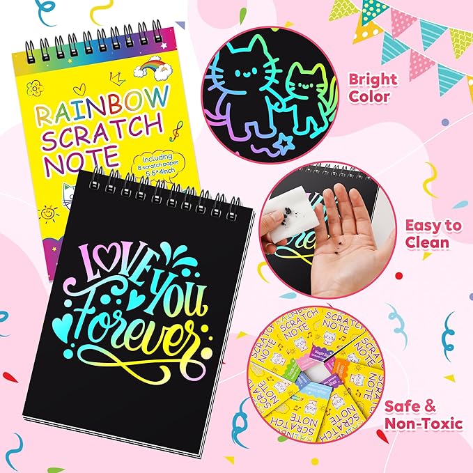 VVSBPL 24 Pack Scratch Art Party Favors for Kids 4-8 Years Old Birthday Gifts for Kids Goodie Bags Stuffers Rainbow Scratch Notebook Bulk Classroom Prizes School Supplies Arts Crafts for Girls Boys