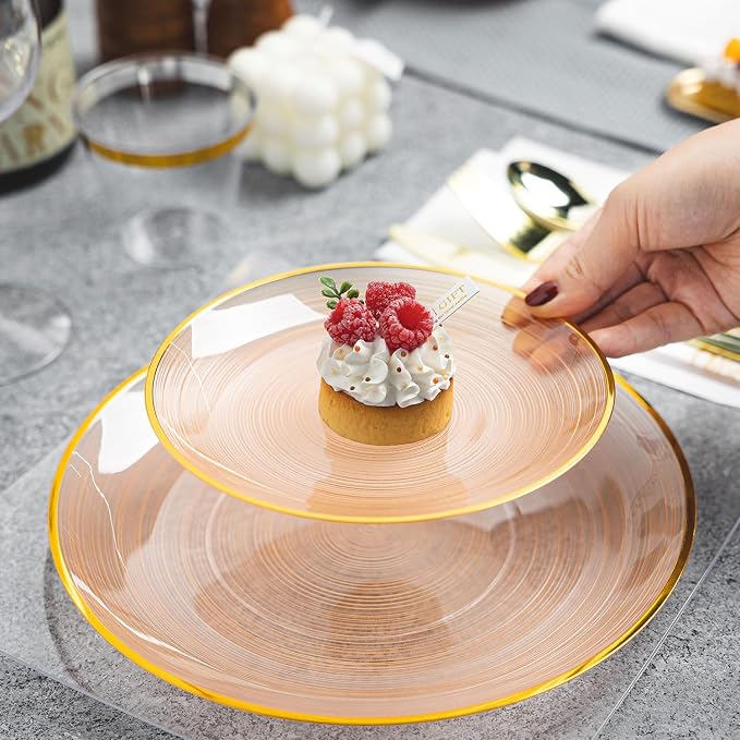 N9R 180PCS Orange Plastic Plates with Gold Trim, Disposable Party Dinnerware Set for 30 Guests, Include 30 Dinner and Salad Plates, Napkins, Forks, Spoons, Knives, Perfect for Wedding, Dinner Party