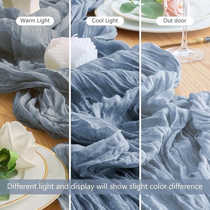 Wokceer Dusty Blue Cheesecloth Table Runner Spring 2Pack 10FT Boho Gauze Easter Cheese Cloth Table Runner for Party Long Rustic Sheer Runners for Baby Bridal Shower Wedding
