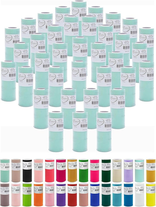 Expo International Decorative Matte Tulle, Lightweight Polyester Tulle Fabric for Tutus, Costumes, and Party Decorations, Washable, Easy-to-Use, 6 Inch x 25 Yards, Aqua Blue, Pack of 36