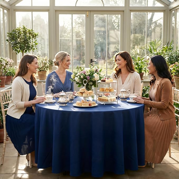 8 Packs Round Tablecloth 90 Inch Navy Blue Tablecloth for Circle Tables, Washable Polyester Fabric Table Cloth, Wrinkle Resistant Table Cloth Round Cover for Wedding Party Banquet Dining