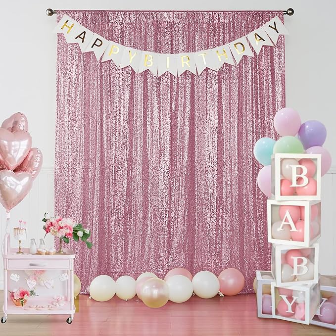 Sugargirl Pink Sequin Backdrop Curtain 4FTx8FT Glitter Pink Background Drapes Sparkle Photography Backdrop for Party Wedding Birthday Wall Decoration(1 Panel)
