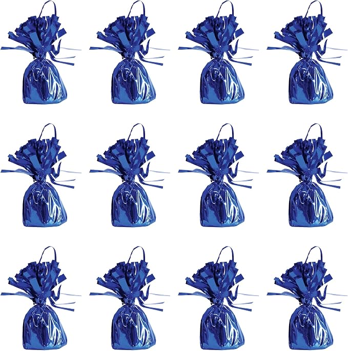 Beistle Metallic Wrapped Balloon Weights – 12 Pack, Blue Centerpiece Bouquet Holders, Party Decorations for Birthdays, Graduations, Baby Showers, School Events, and Patriotic Celebrations, 6 Oz