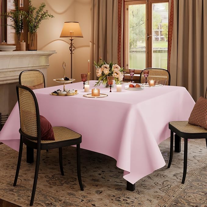 60x102 Table Cloth - 6 Pack Rectangular Black Washable Stain and Wrinkle Resistant Polyester Table Cover for Dining Tables, Various Parties and Camping (Pink)