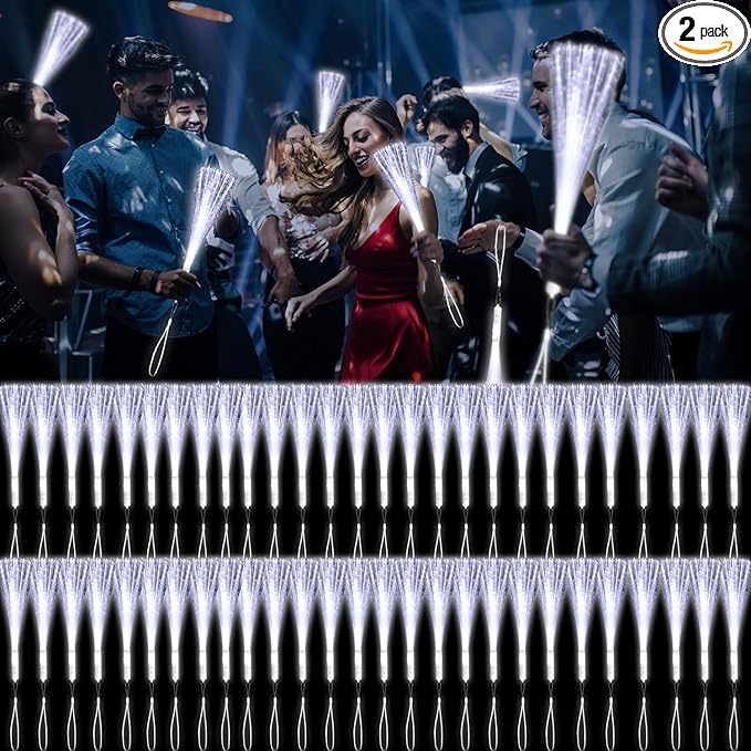 72 Pack White Fiber Optic Wands Glow Fiber Wands Bulk LED Light Up Wands with 3 Flashing Modes LED Flashing Sticks for July 4th Halloween Christmas Valentine's Day Wedding Birthday