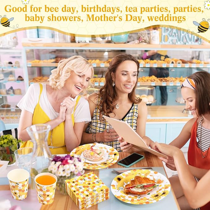 Funnymoom 250 Pcs Bee Party Decoration Sweet as Can Bee Paper Plates Napkins and Cups Baby Shower Party Tableware Set for Honey Gender Reveal Birthday Decorations, Serves 50