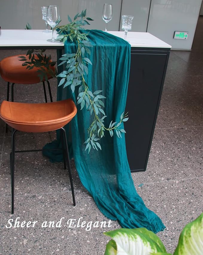 3 Pack 160 inch Teal Blue Cheesecloth Table Runner-13.3ft Long Teal Gauze Runner Sheer Cheese Cloth -Turquoise Runner for Wedding Reception, Bridal Baby Shower Birthday Decorations Graduation Party